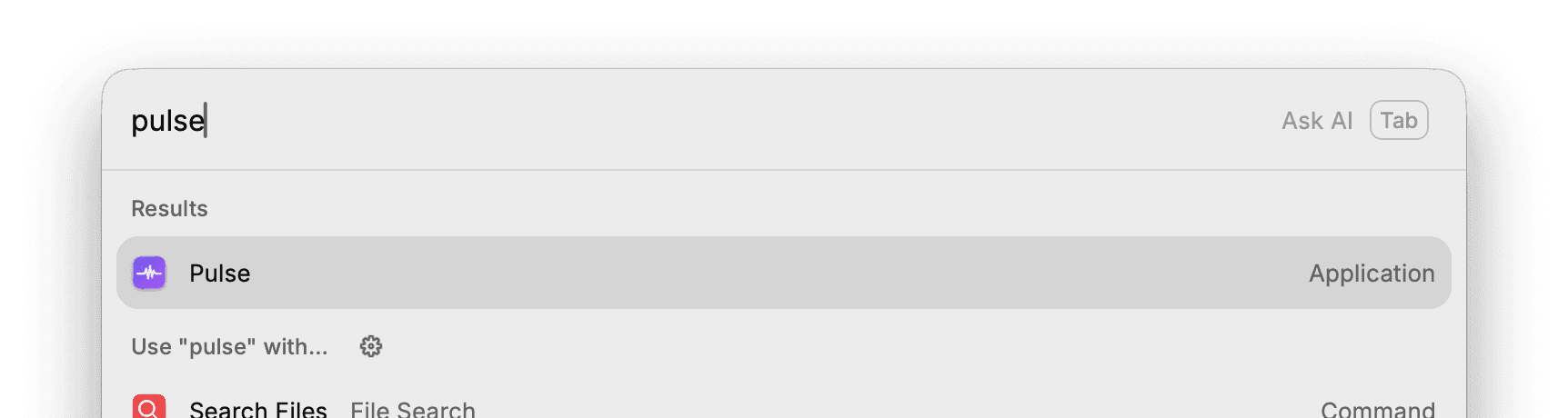 Searching 'Pulse' in Raycast launcher